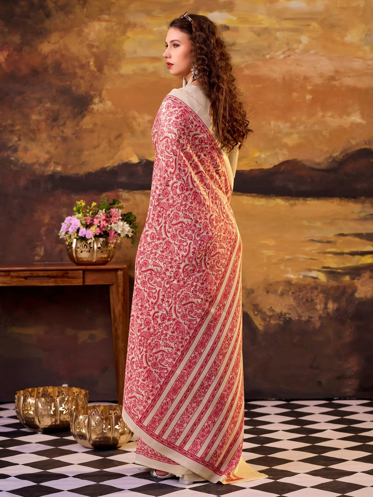 Fantastic Salmon Pink Digital Printed Tussar Silk Casual Wear Saree With Blouse