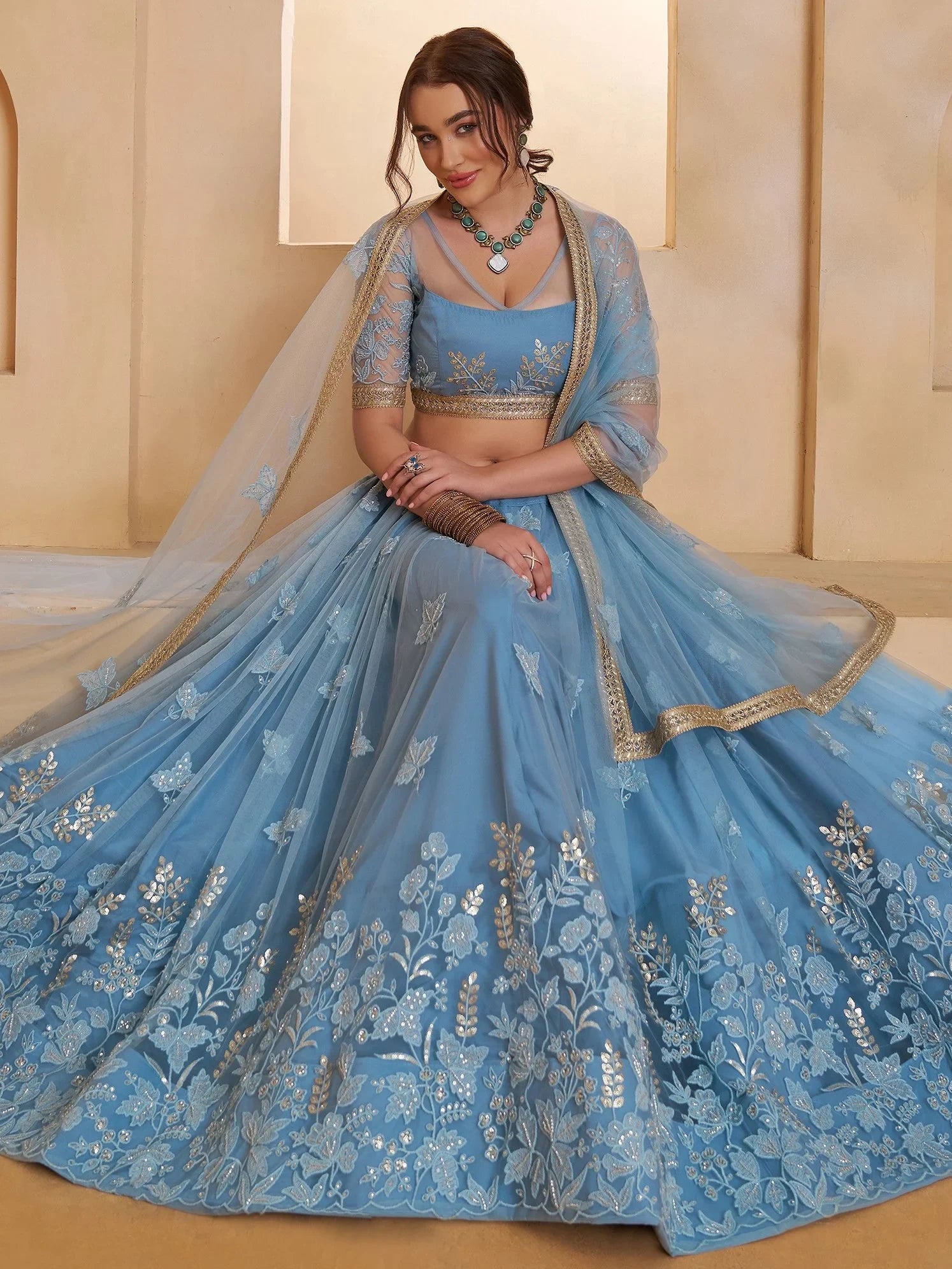Dreamy Light Grey Sequins Net Reception Wear Lehenga Choli With Dupatta