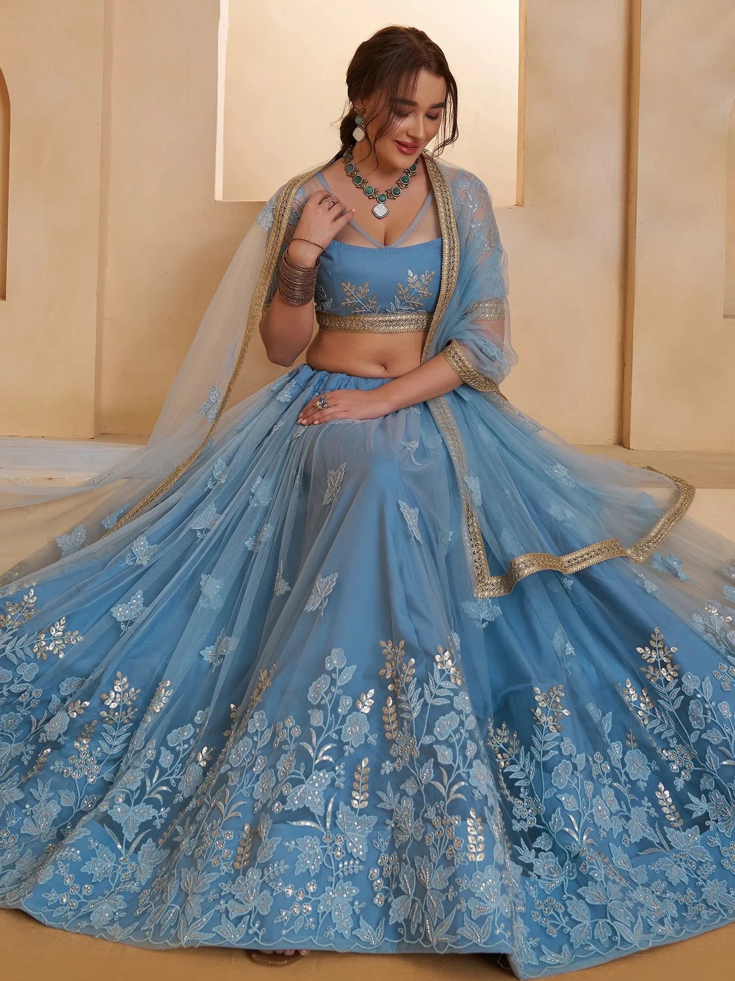 Dreamy Light Grey Sequins Net Reception Wear Lehenga Choli With Dupatta
