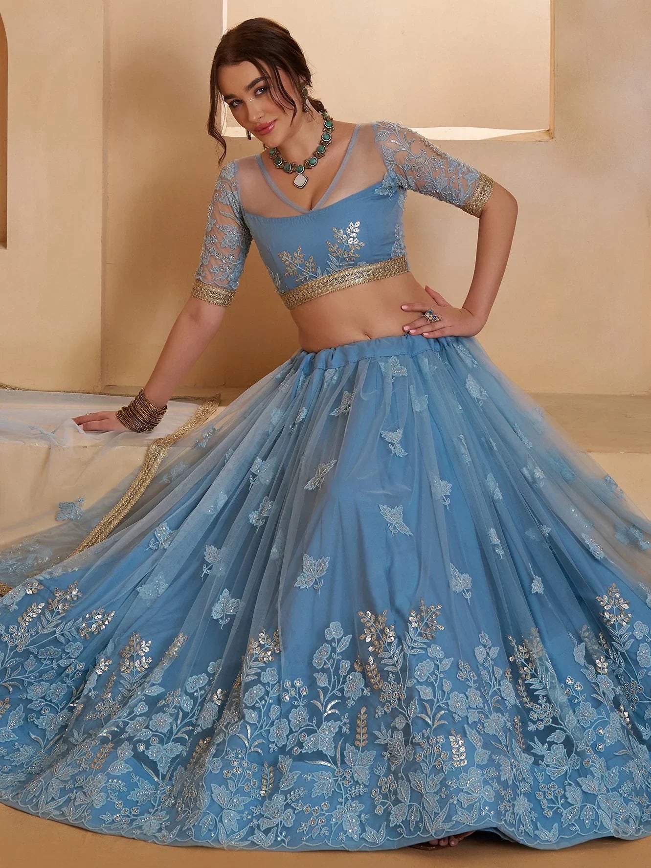 Dreamy Light Grey Sequins Net Reception Wear Lehenga Choli With Dupatta
