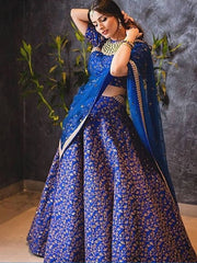 Blue Zari Embroidered Silk Bridal Lehenga Choli
