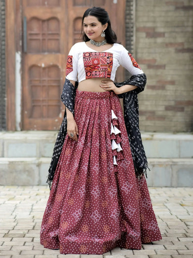 Attractive Maroon Digital Printed Rayon Navratri Wear Lehenga Choli