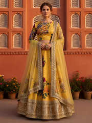 Beautiful Yellow Floral Printed Silk Festival Wear Lehenga Choli With Dupatta