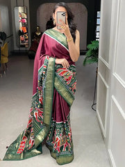 Enchanting Maroon Patola Printed Dola Silk Festival Wear Saree