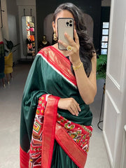 Captivating Green Patola Printed Silk Casual Saree With Blouse