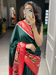Captivating Green Patola Printed Silk Casual Saree With Blouse