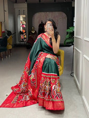 Captivating Green Patola Printed Silk Casual Saree With Blouse