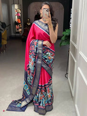 Fabulous Pink Patola Printed Dola Silk Casual Saree With Blouse
