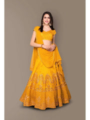 Yellow Embroidery Silk Party Wear Lehenga Choli