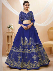 Incredible Blue Sequins Silk Reception Wear Lehenga Choli With Dupatta