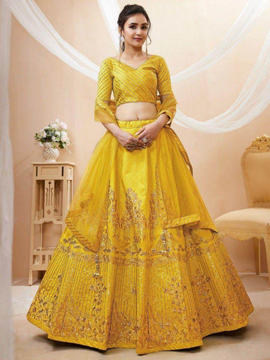 Beautiful Yellow Sequins Silk Function Wear Lehenga Choli With Dupatta