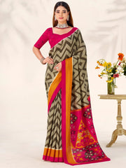 Elegant Green Printed Silk Casual Wear Saree With Blouse