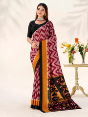 Captivating Maroon Printed Silk Festive Wear Saree With Blouse