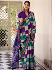 Pretty Purple Digital Printed Polyester Casual Wear Saree With Blouse