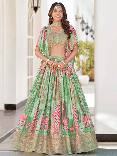 Gorgeous Pista Green Chinon Dori Embroidered Lehenga Choli