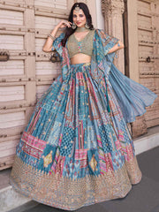 Regal Sky Blue Dori Embroidered Chinon Lehenga Choli With Dupatta