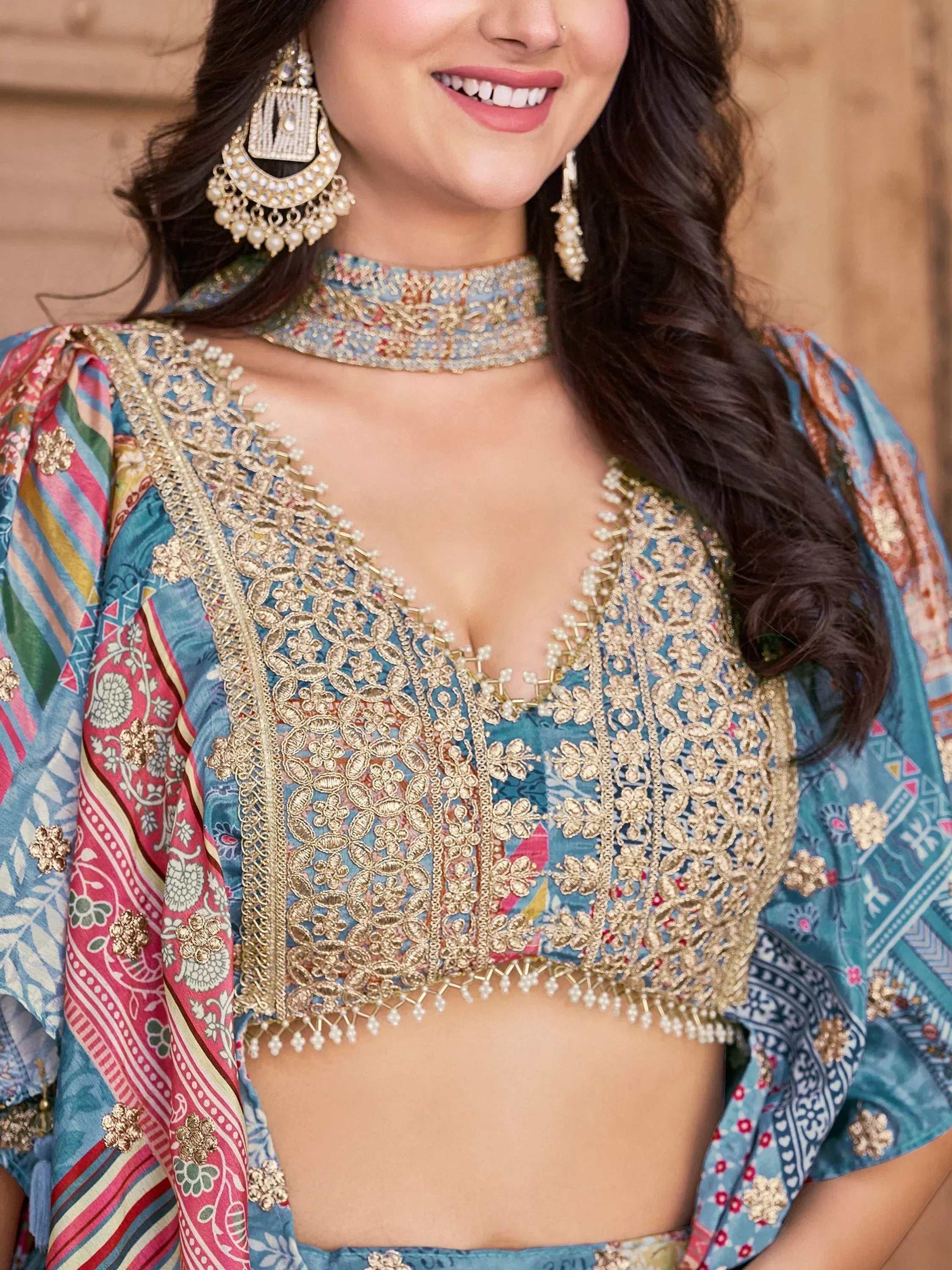 Regal Sky Blue Dori Embroidered Chinon Lehenga Choli With Dupatta