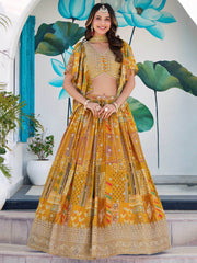 Timeless Yellow Zari Embroidered Chinon Lehenga Choli With Dupatta