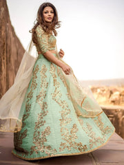 Pista Green Sequins Embroidered Wedding Wear Lehenga Choli