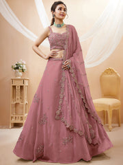 Amazing Pink Sequins Georgette Wedding Wear Plus Size Lehenga Choli