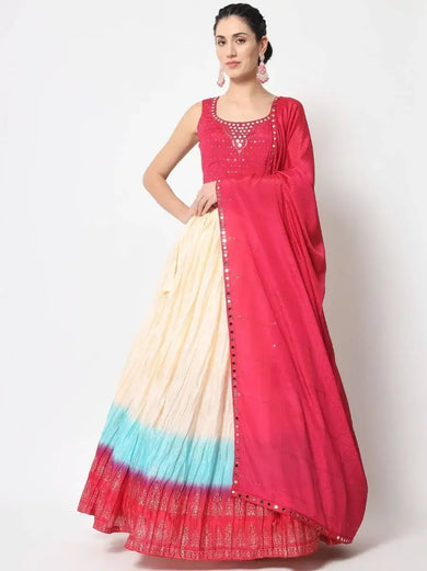 Flossy Beige-Color Foil Printed Silk Party Wear Lehenga Choli