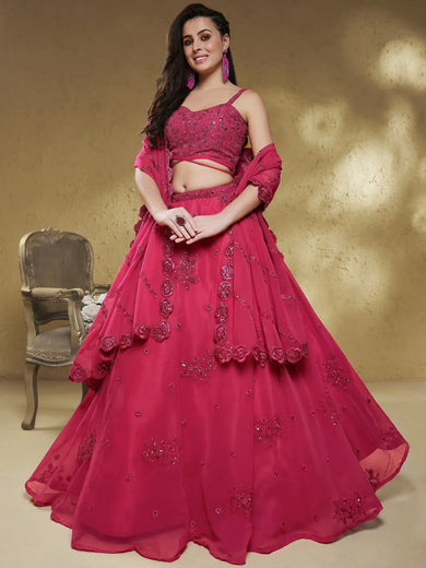 Stunning Pink Sequins Georgette Engagement Wear Lehenga Choli