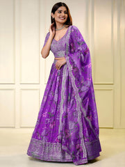 Alluring Purple Color Sequins Organza Function Wear Lehenga Choli