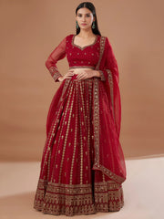 Fantastic Red Zari Embroidered Organza Wedding Lehenga Choli