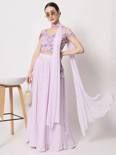 Engaging Lavender Crush Pattern Georgette Fancy Lehenga Choli