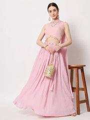 Beauteous Pink Crush Pattern Georgette Fancy Lehenga Choli