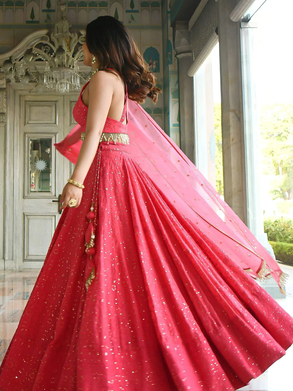 Lovely Pink Sequins Embroidered Georgette Wedding Wear Lehenga Choli