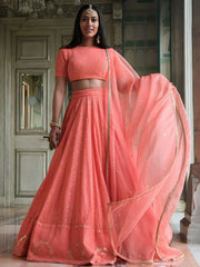 Amazing Peach Thread Embroidered Monochrome Bridesmaid Lehenga Choli