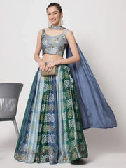 Fashionable Blue Bandhani Print Sequin Silk Event Wear Lehenga Choli