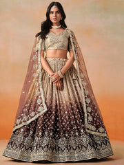Gorgeous Brown Georgette Zari Embroidered Lehenga Choli With Dupatta