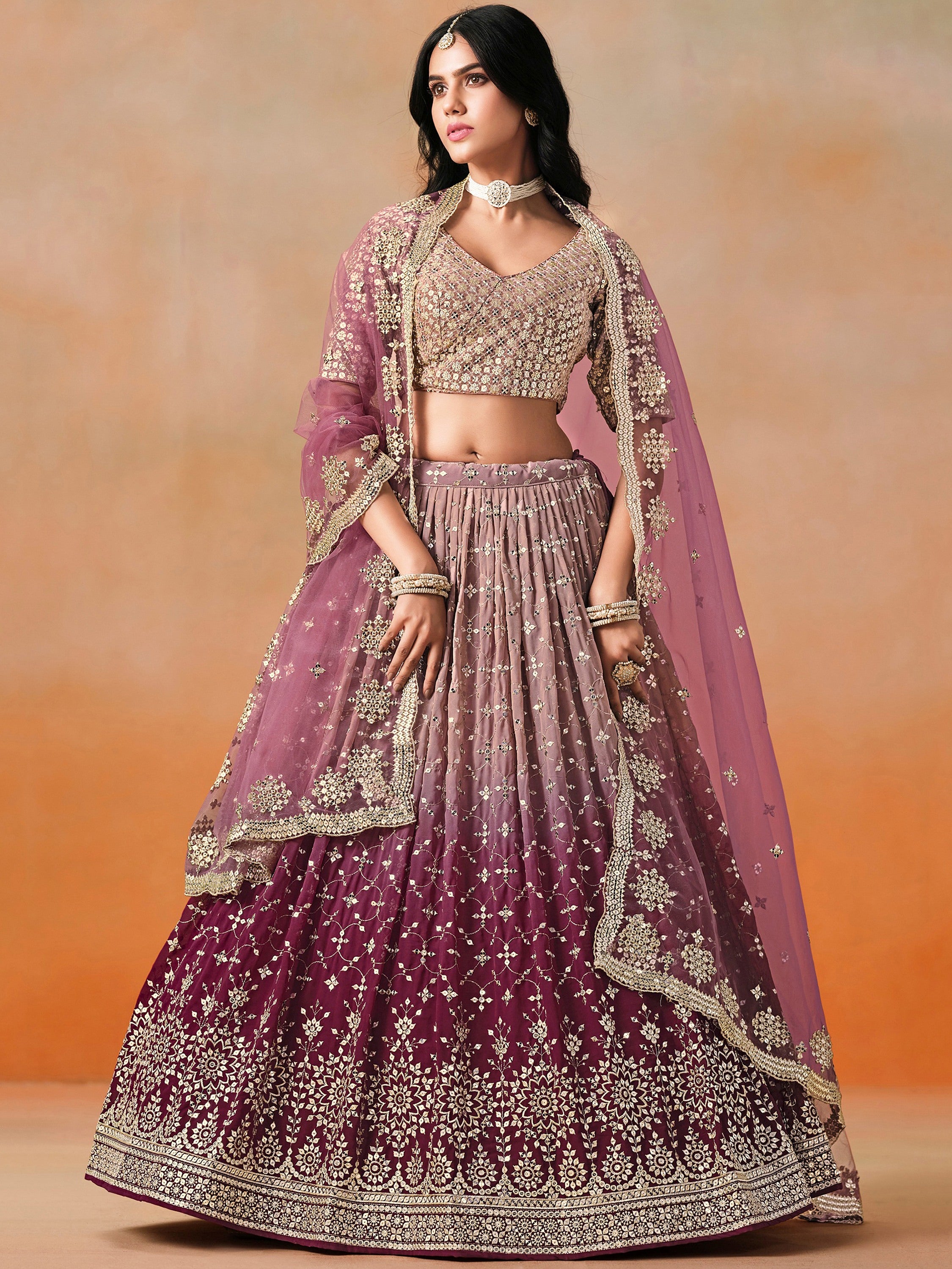 Adorable Pink Sequins Georgette Engagement Wear Plus Size Lehenga Choli