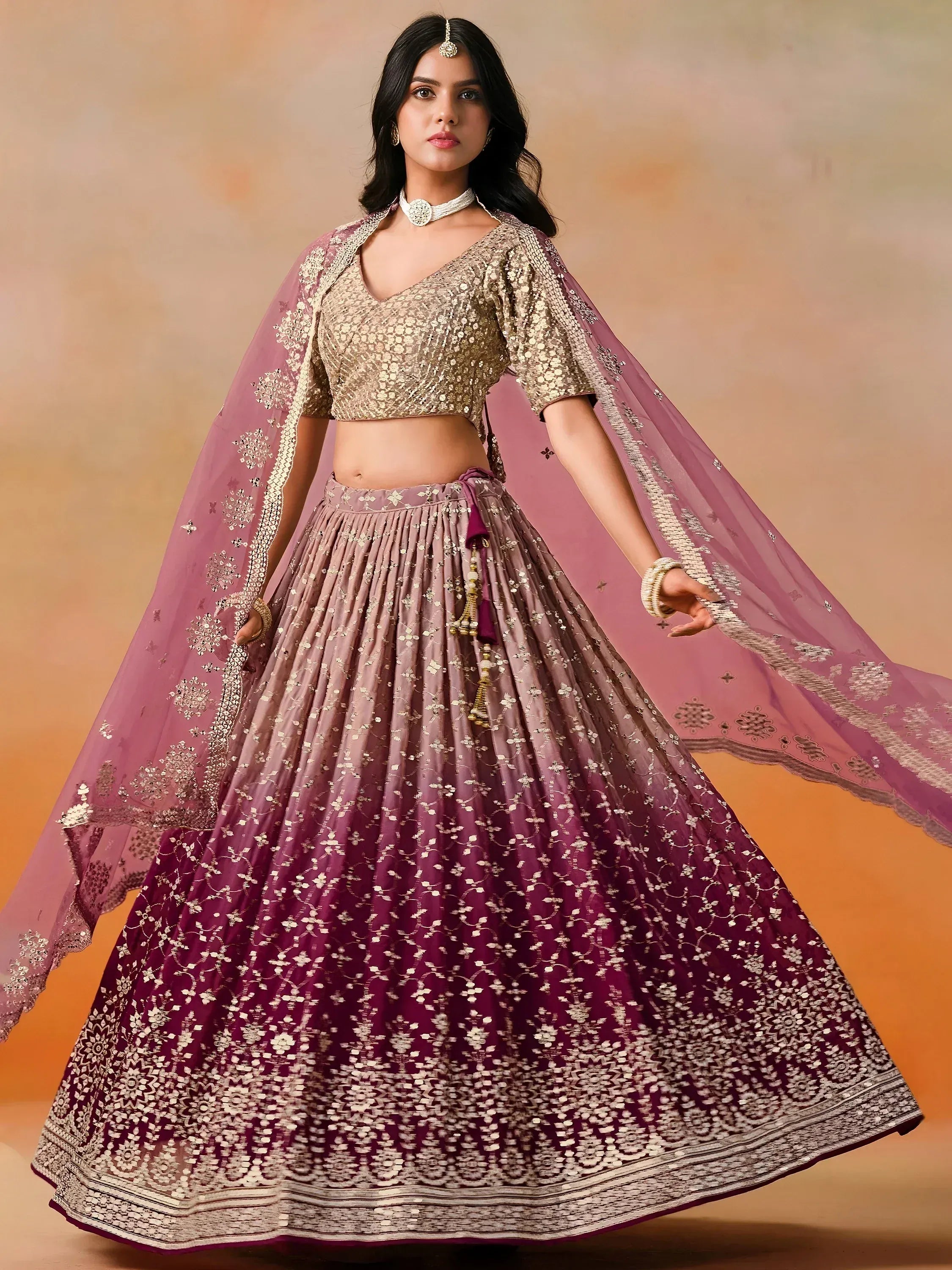 Lovely Pink Georgette Engagement Wear Lehenga Choli