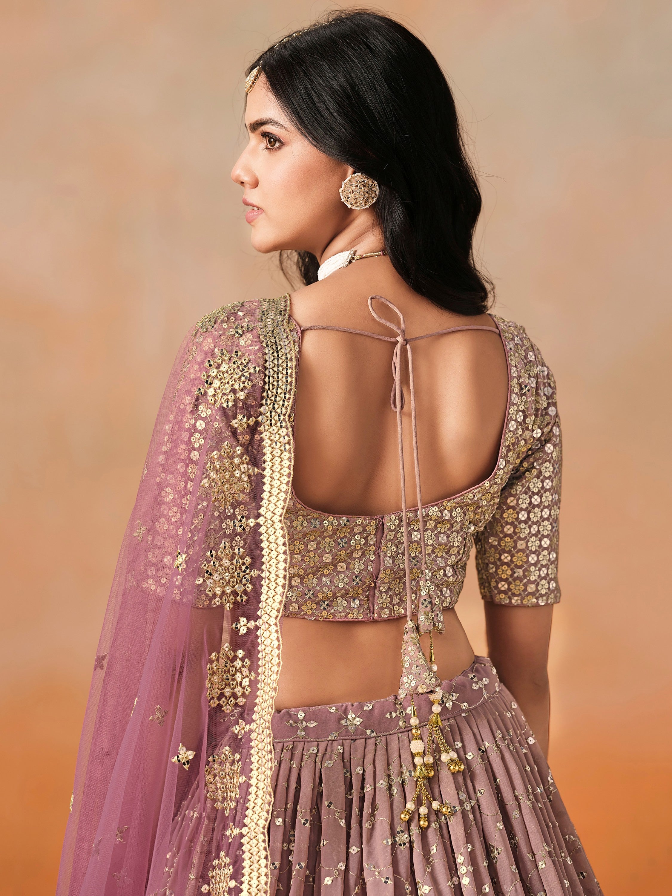 Adorable Pink Sequins Georgette Engagement Wear Plus Size Lehenga Choli