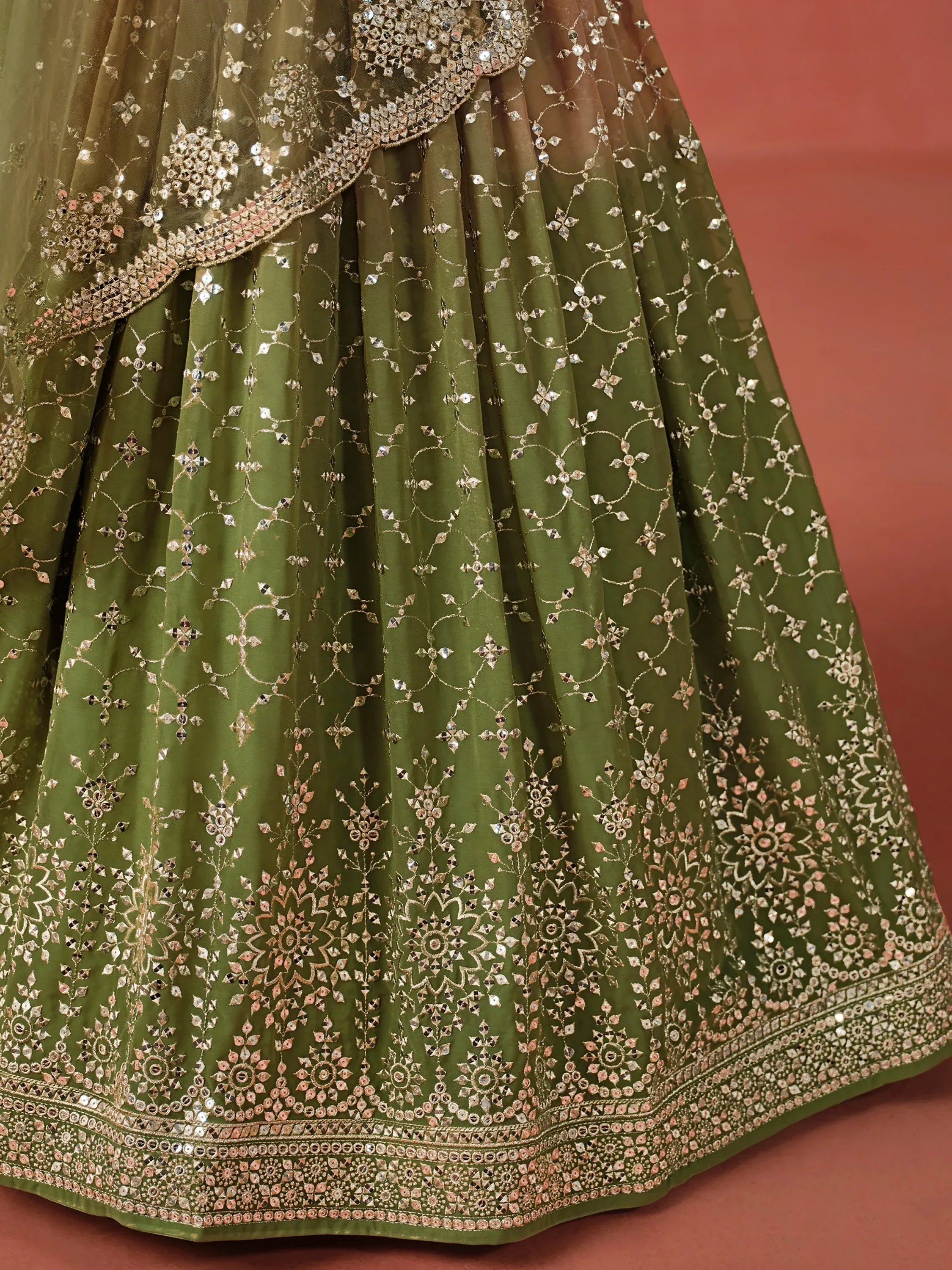 Incredible Green Sequins Georgette Mehendi Wear Plus Size Lehenga Choli