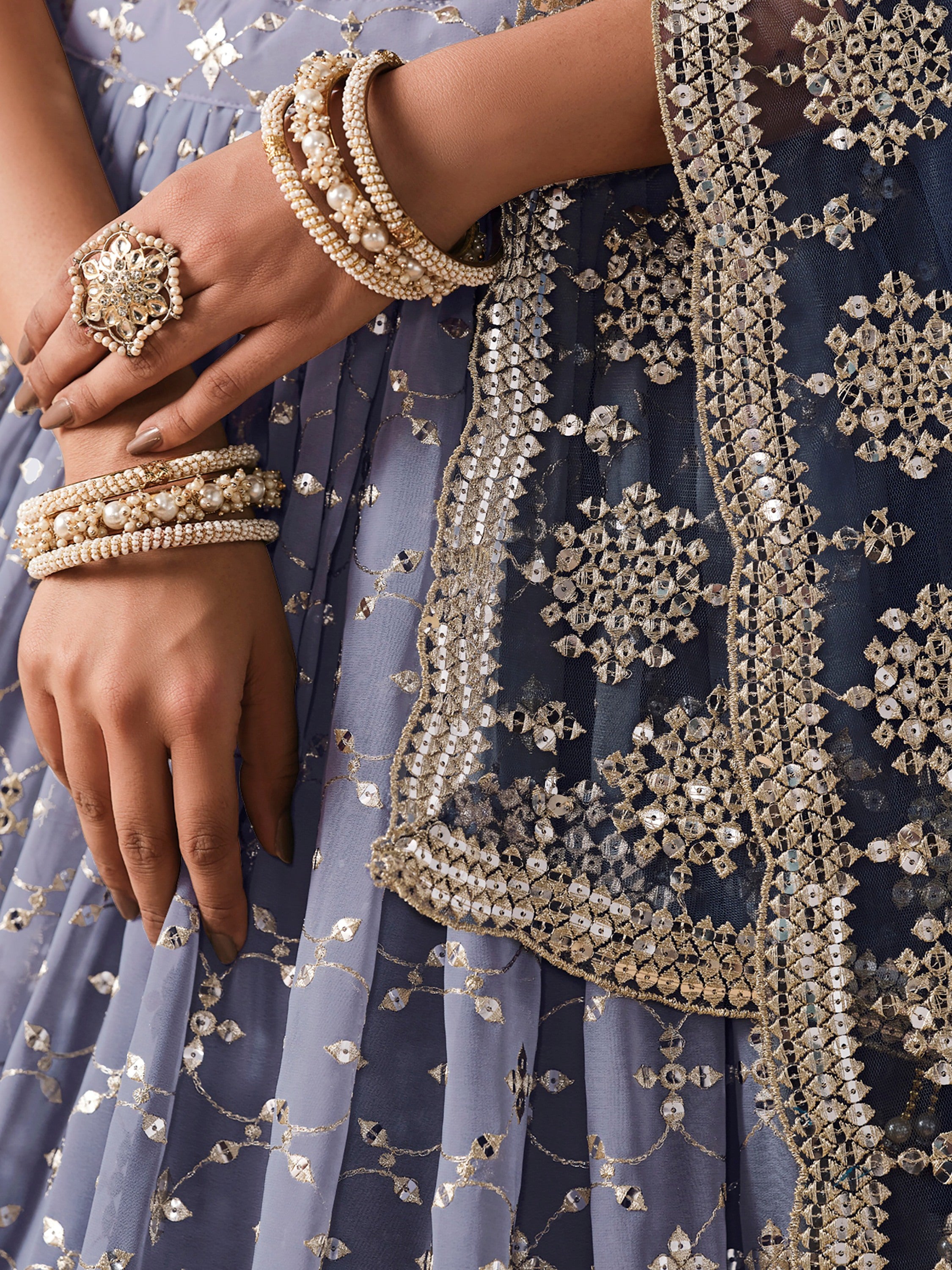 Precious Blue Sequins Georgette Party Wear Plus Size Lehenga Choli