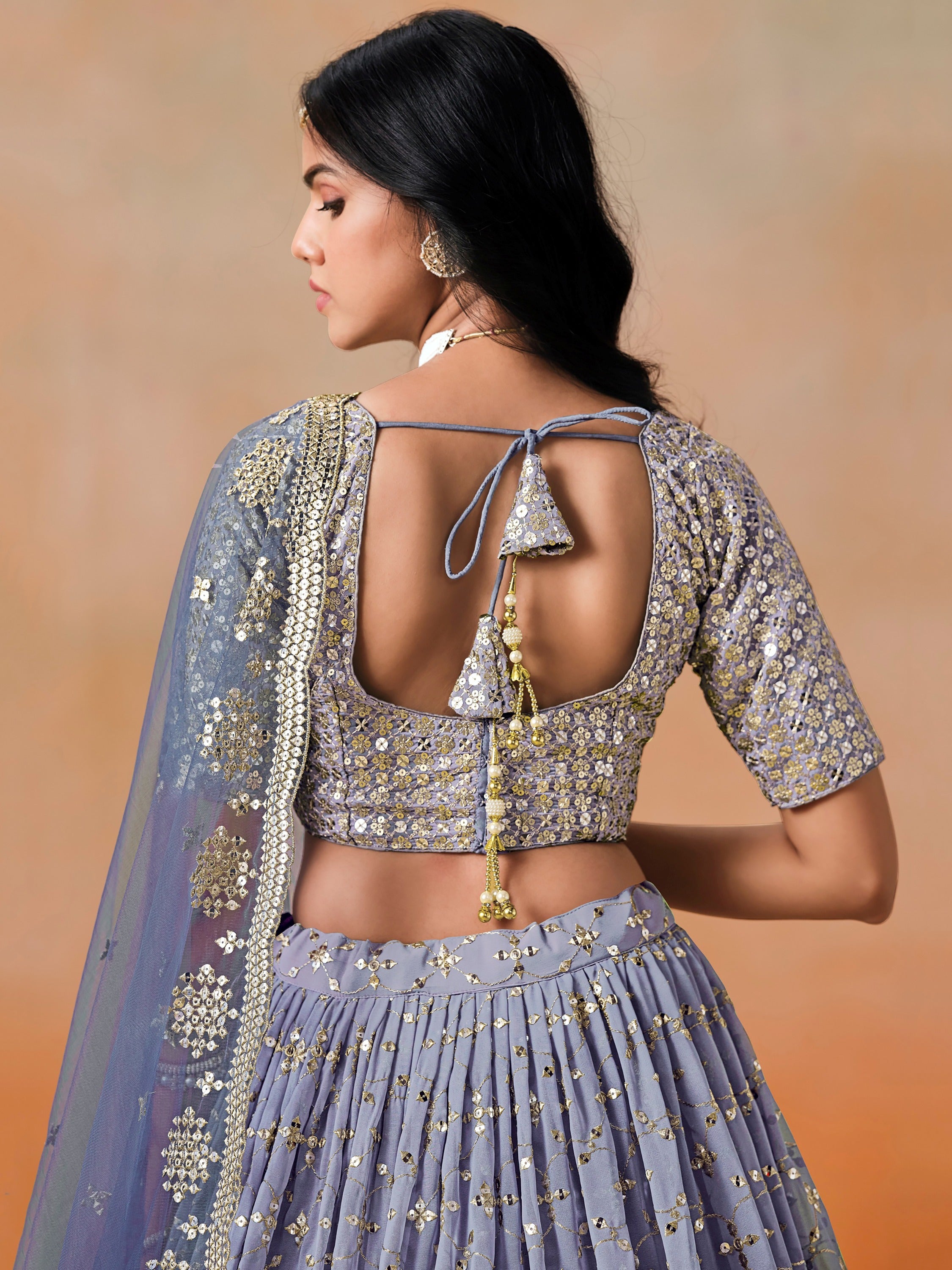 Precious Blue Sequins Georgette Party Wear Plus Size Lehenga Choli