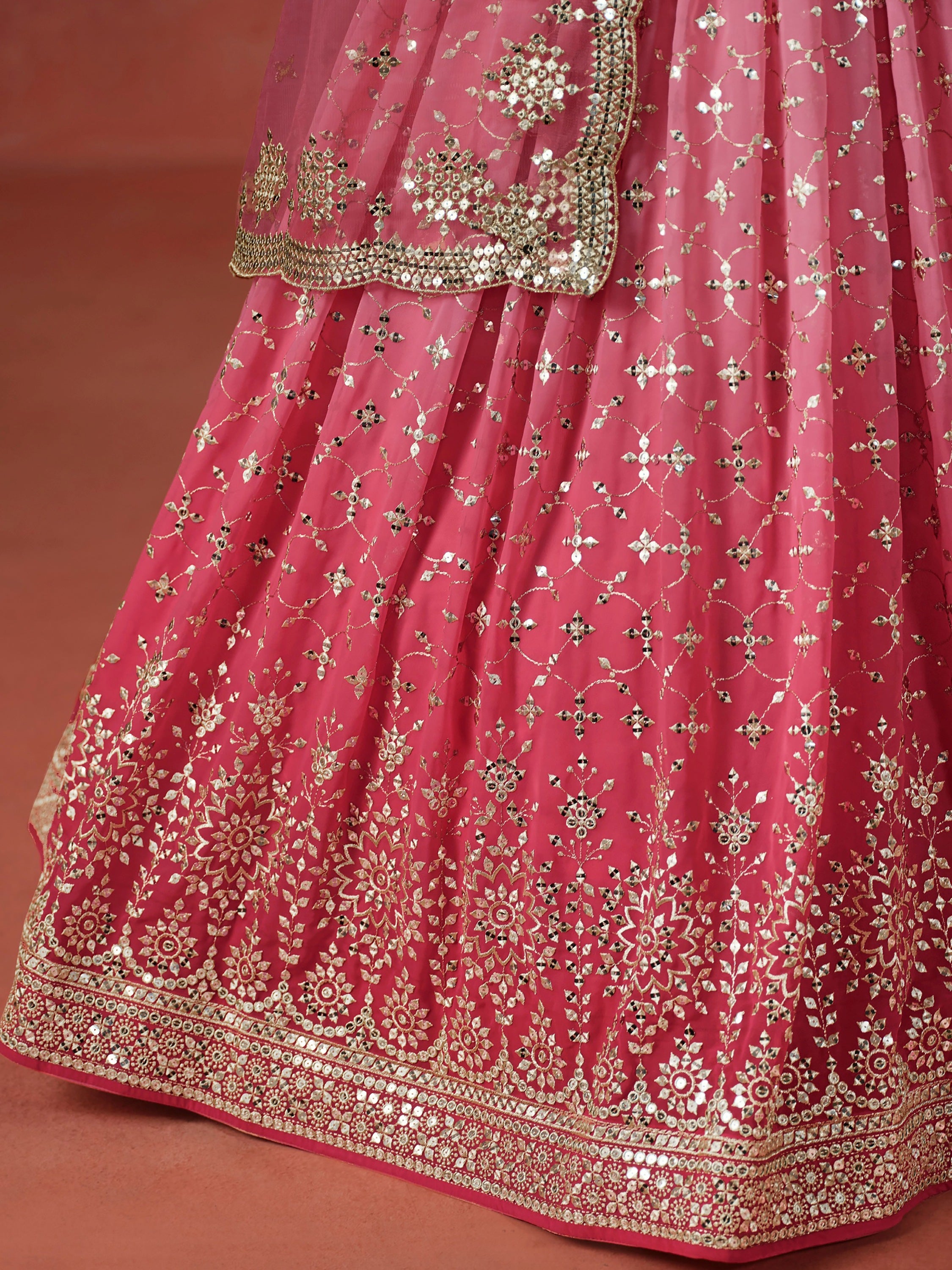 Majestic Peach Sequins Georgette Wedding Wear Plus Size Lehenga Choli