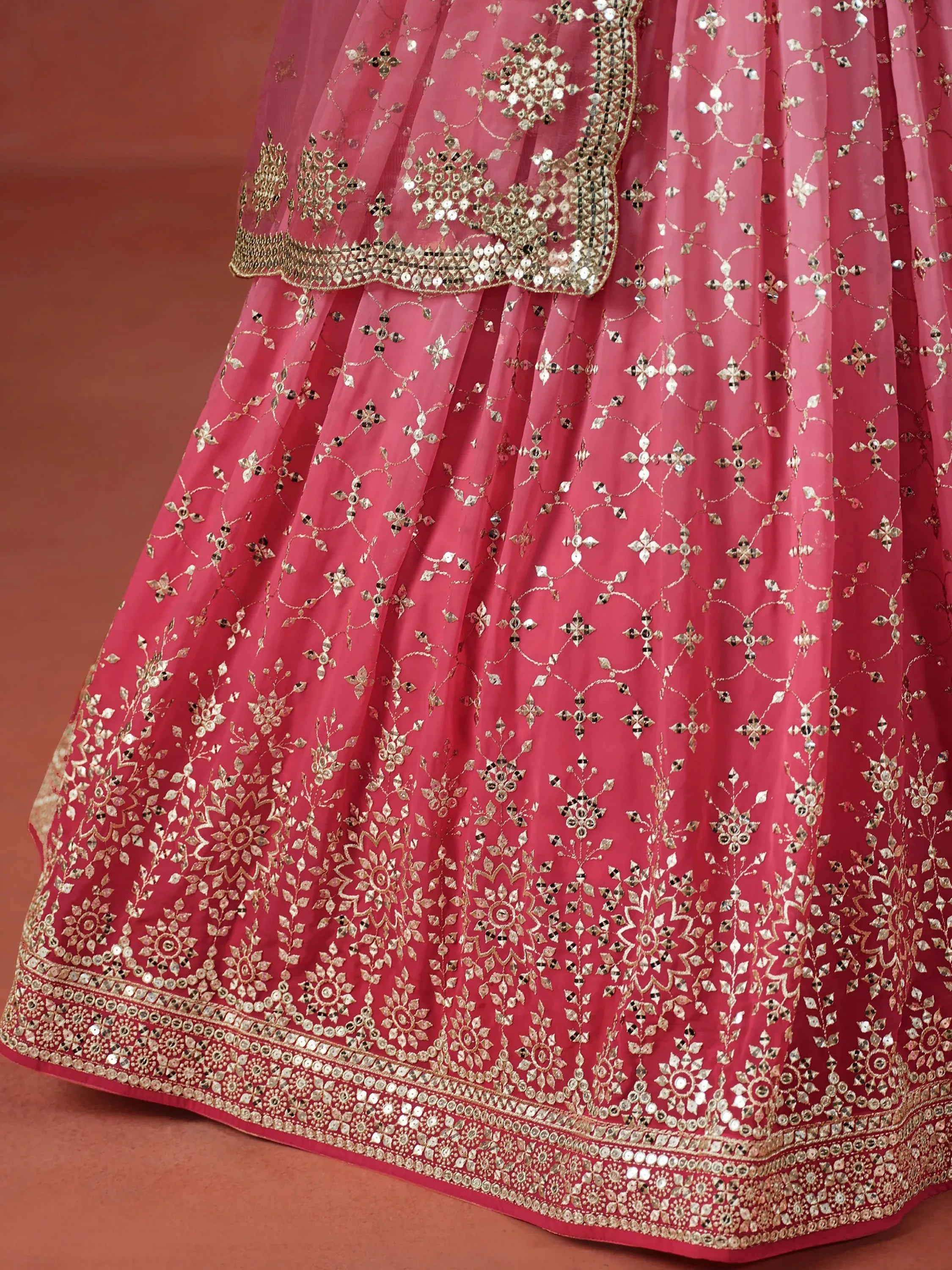 Majestic Peach Sequins Georgette Wedding Wear Plus Size Lehenga Choli