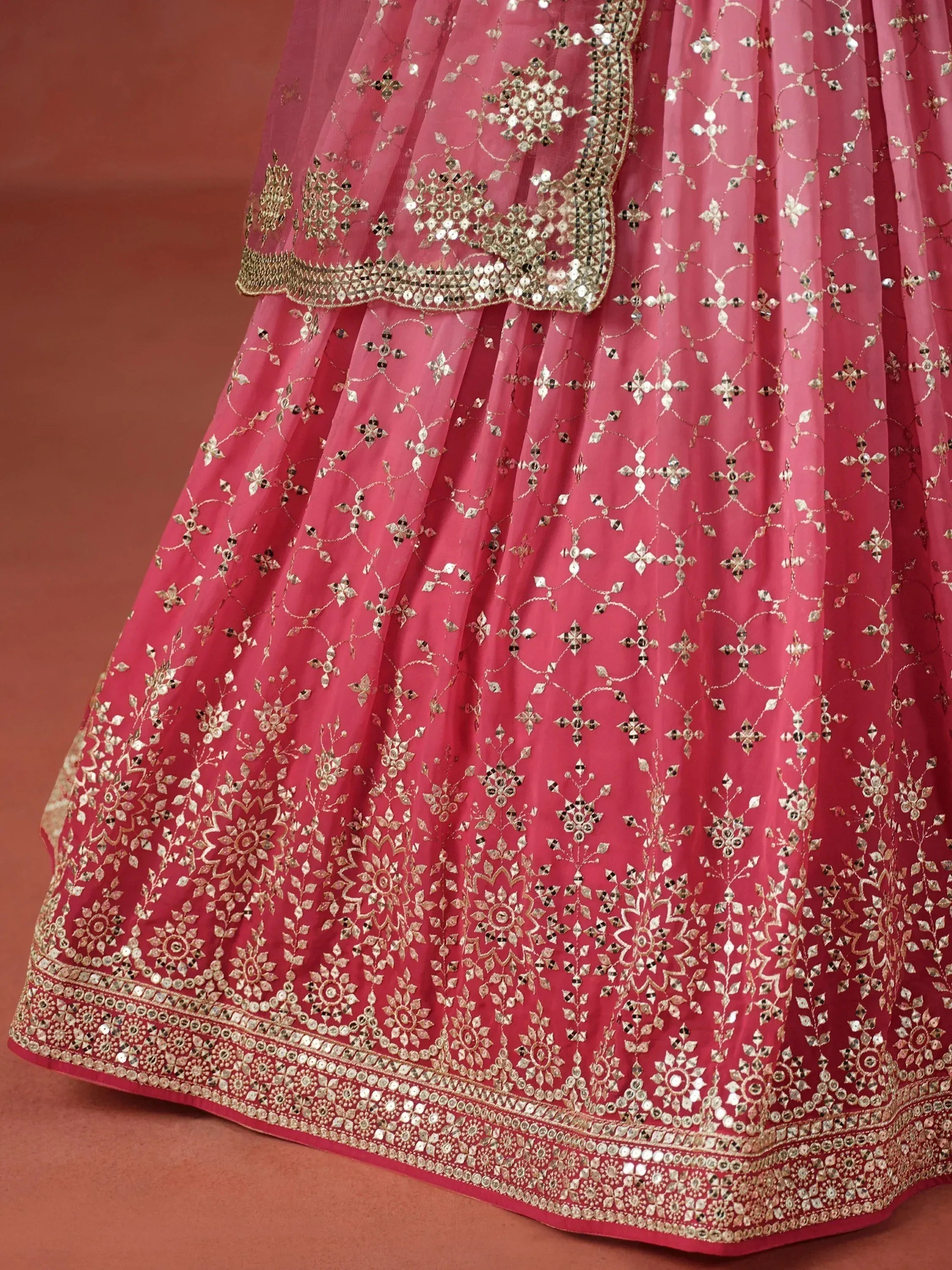 Stunning Peach Georgette Sequins Lehenga Choli