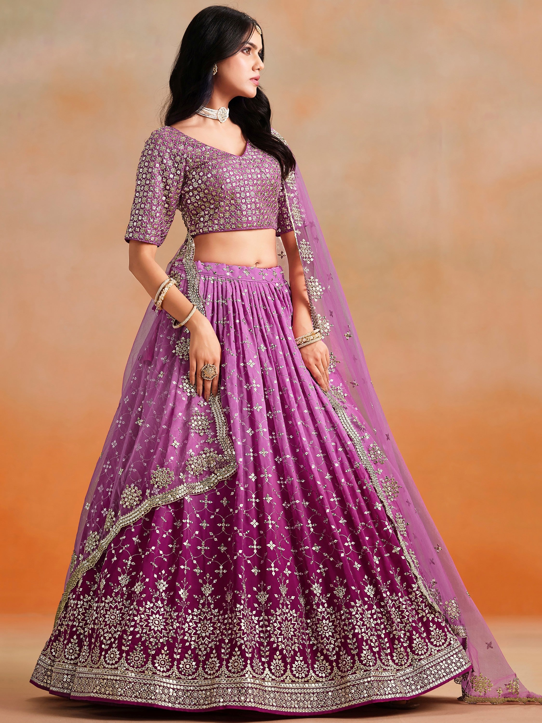 Lovely Pink Embroidered Georgette Function Wear Plus Size Lehenga Choli