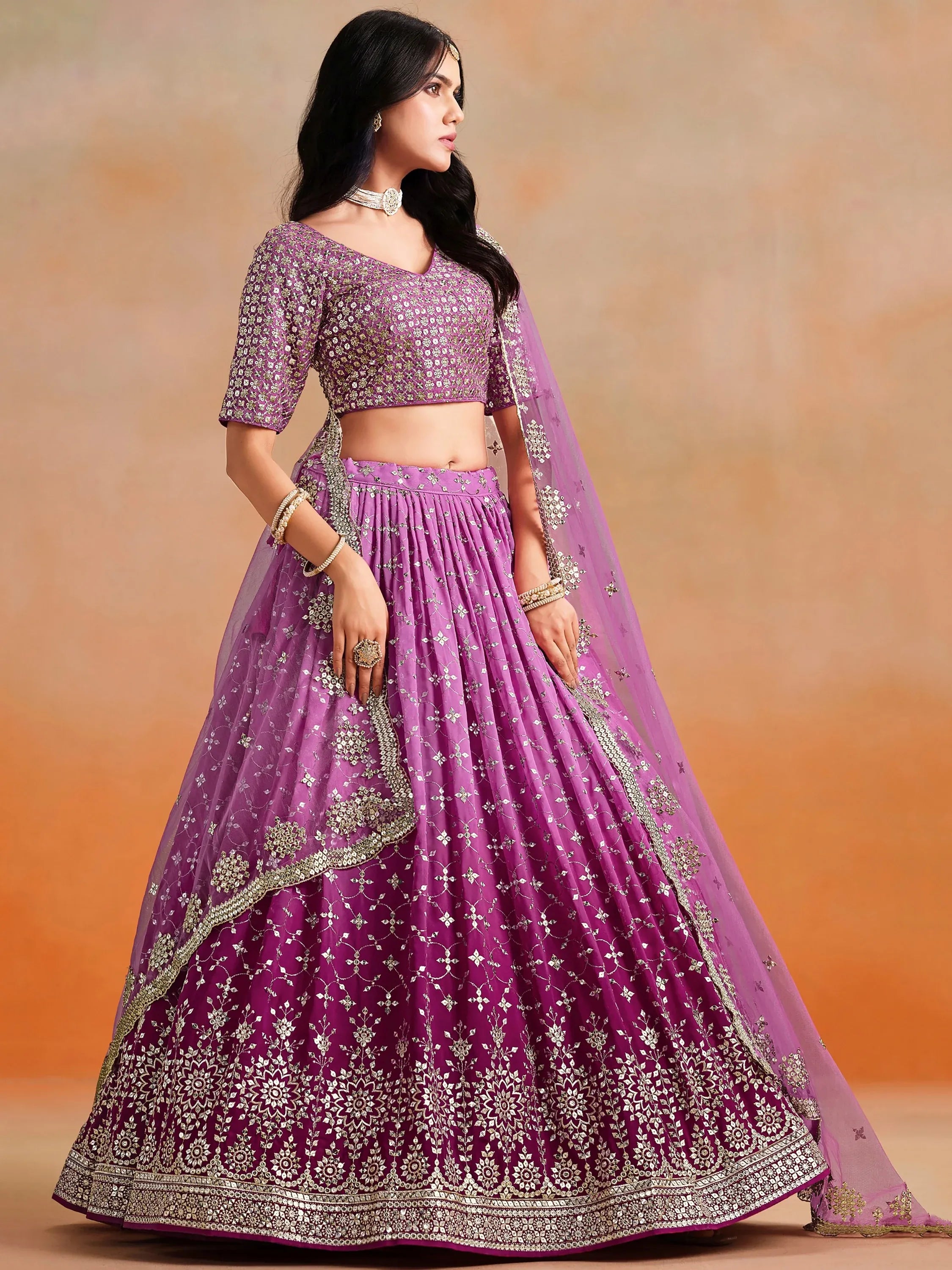 Lovely Pink Embroidered Georgette Function Wear Plus Size Lehenga Choli