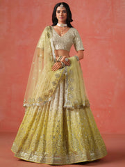 Adorning Yellow Georgette Haldi Wear Lehenga Choli With Dupatta