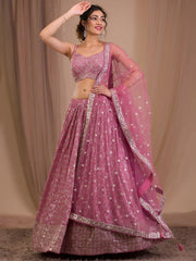 Alluring Pink Sequins Georgette Engagement Wear Lehenga Choli