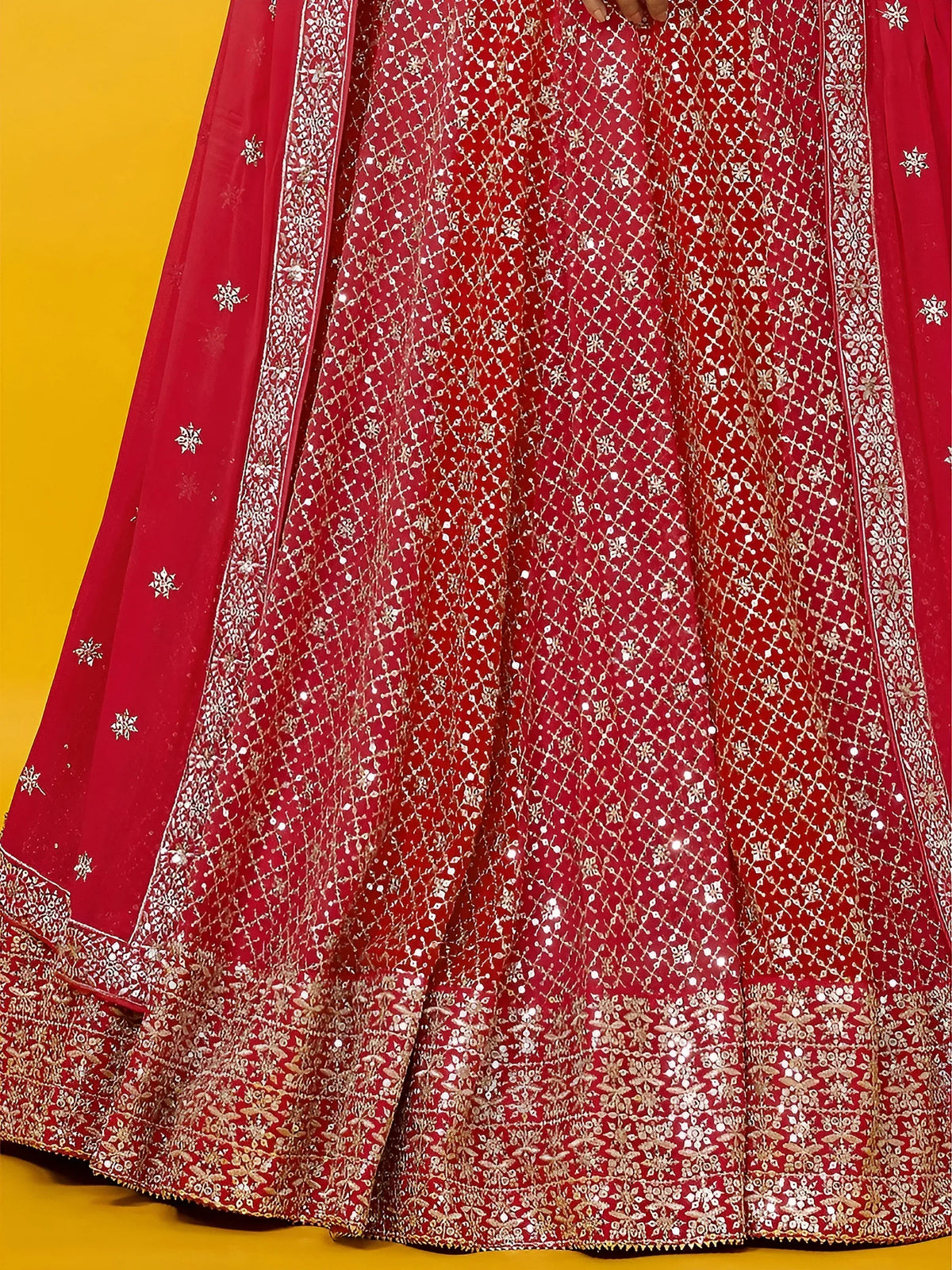 Adorable Red Sequins Georgette Wedding Lehenga Choli With Dupatta