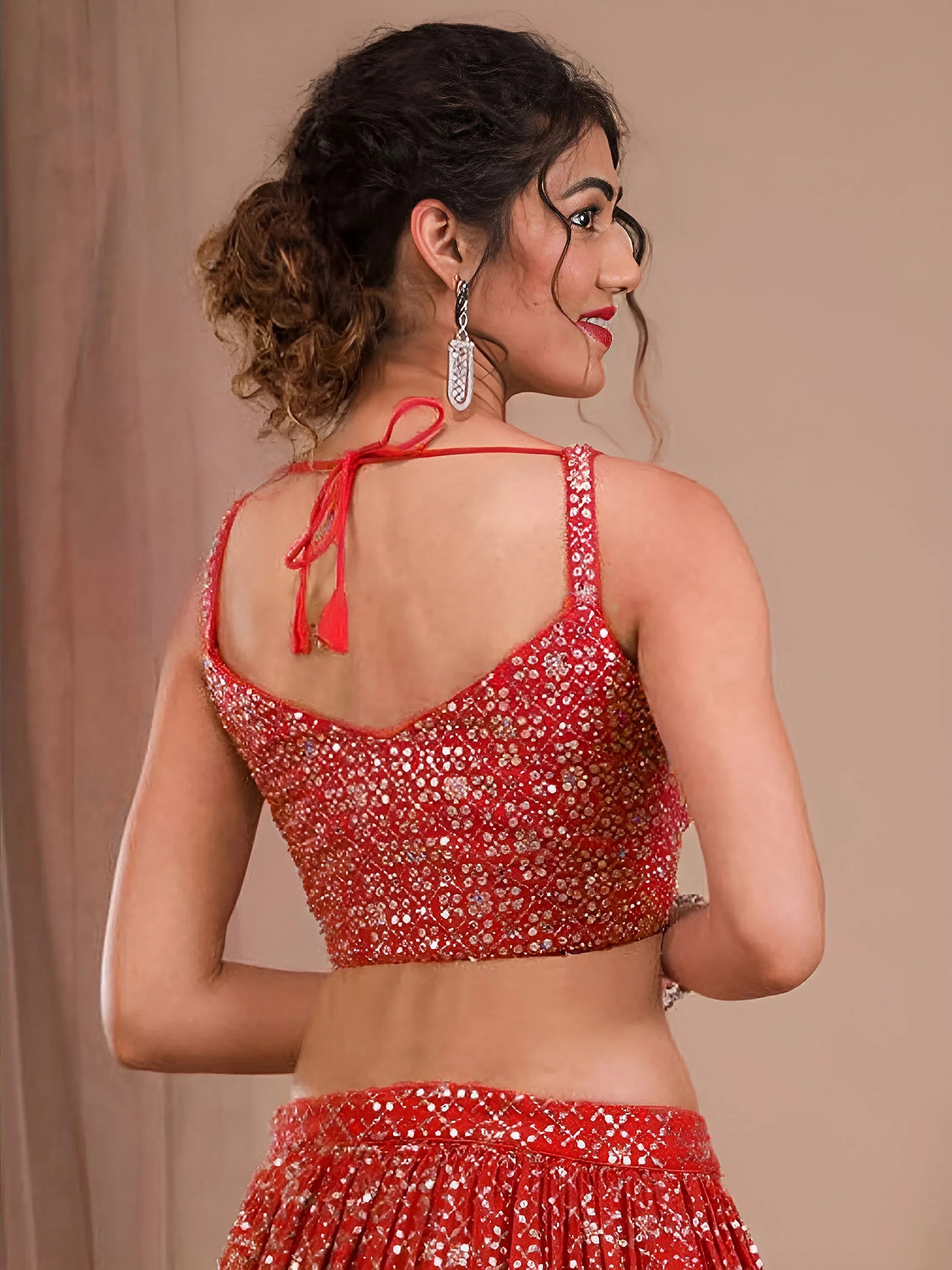 Adorable Red Sequins Georgette Wedding Lehenga Choli With Dupatta