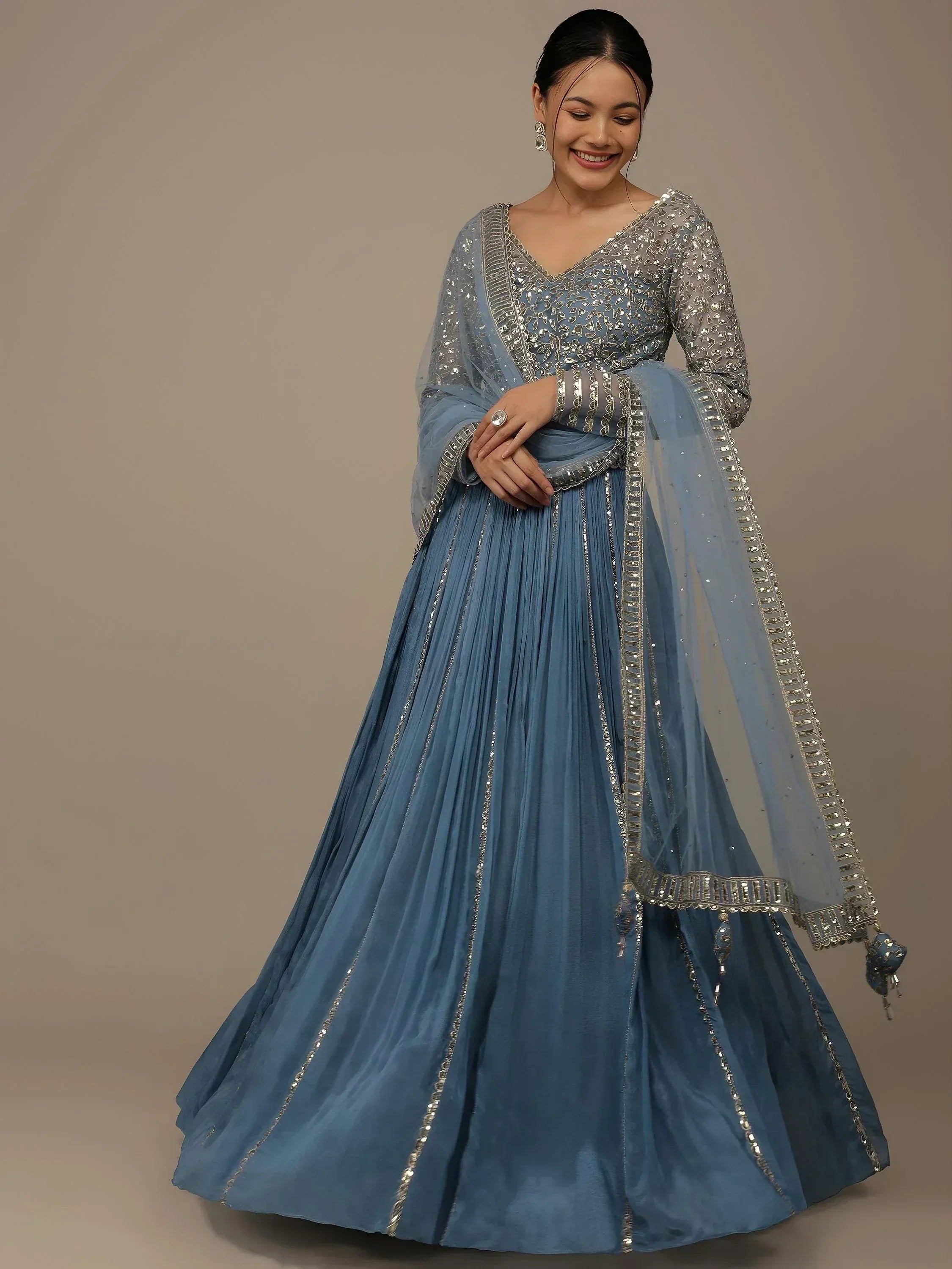 Lovely Blue Sequins Georgette Bridesmaid Lehenga Choli With dupatta